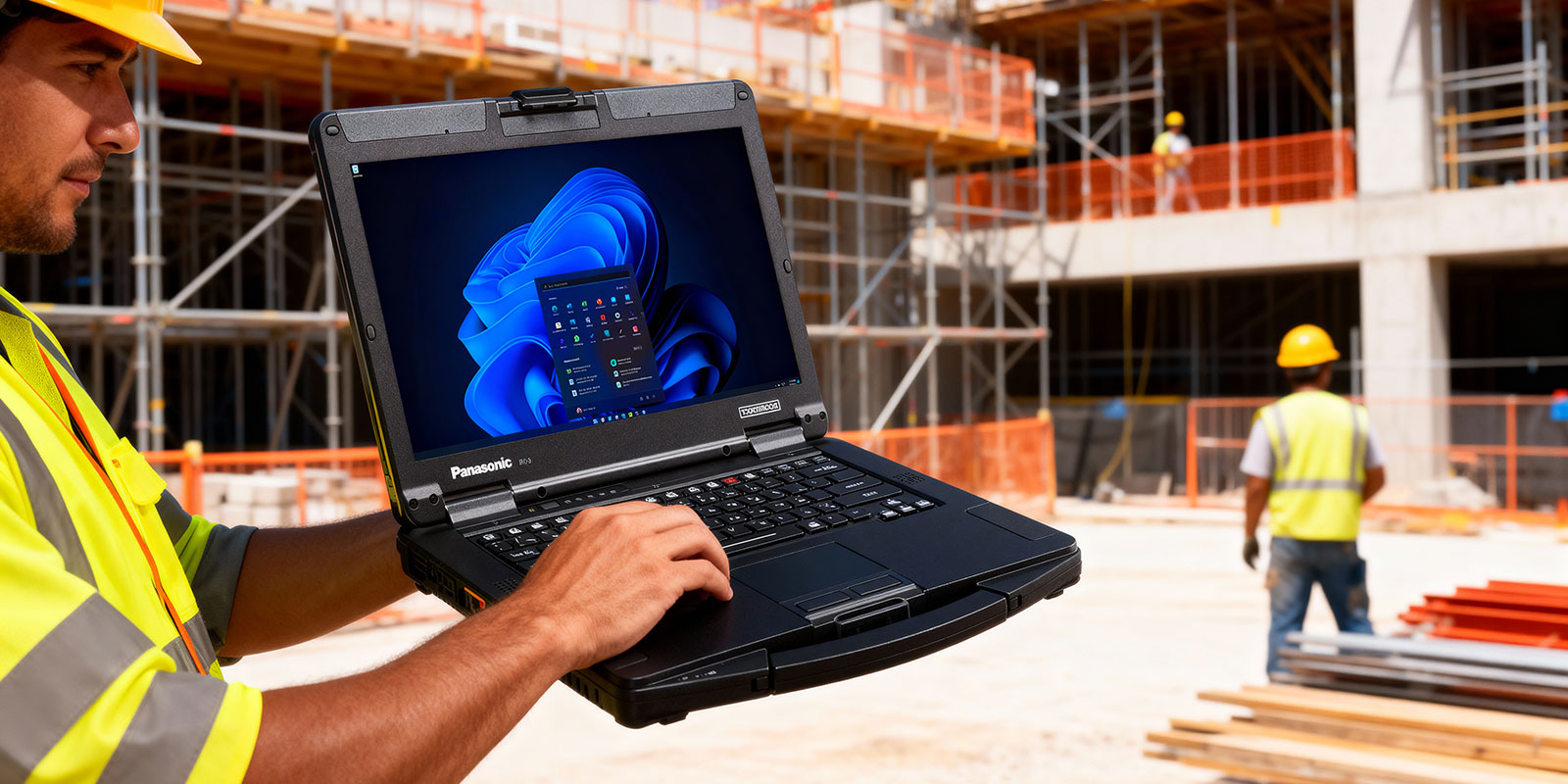 man accessing laptops