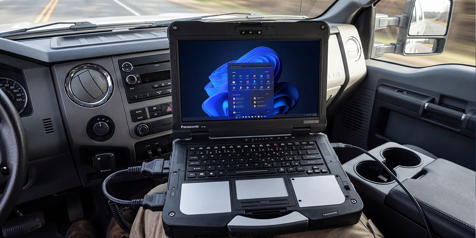 laptop connected in truck