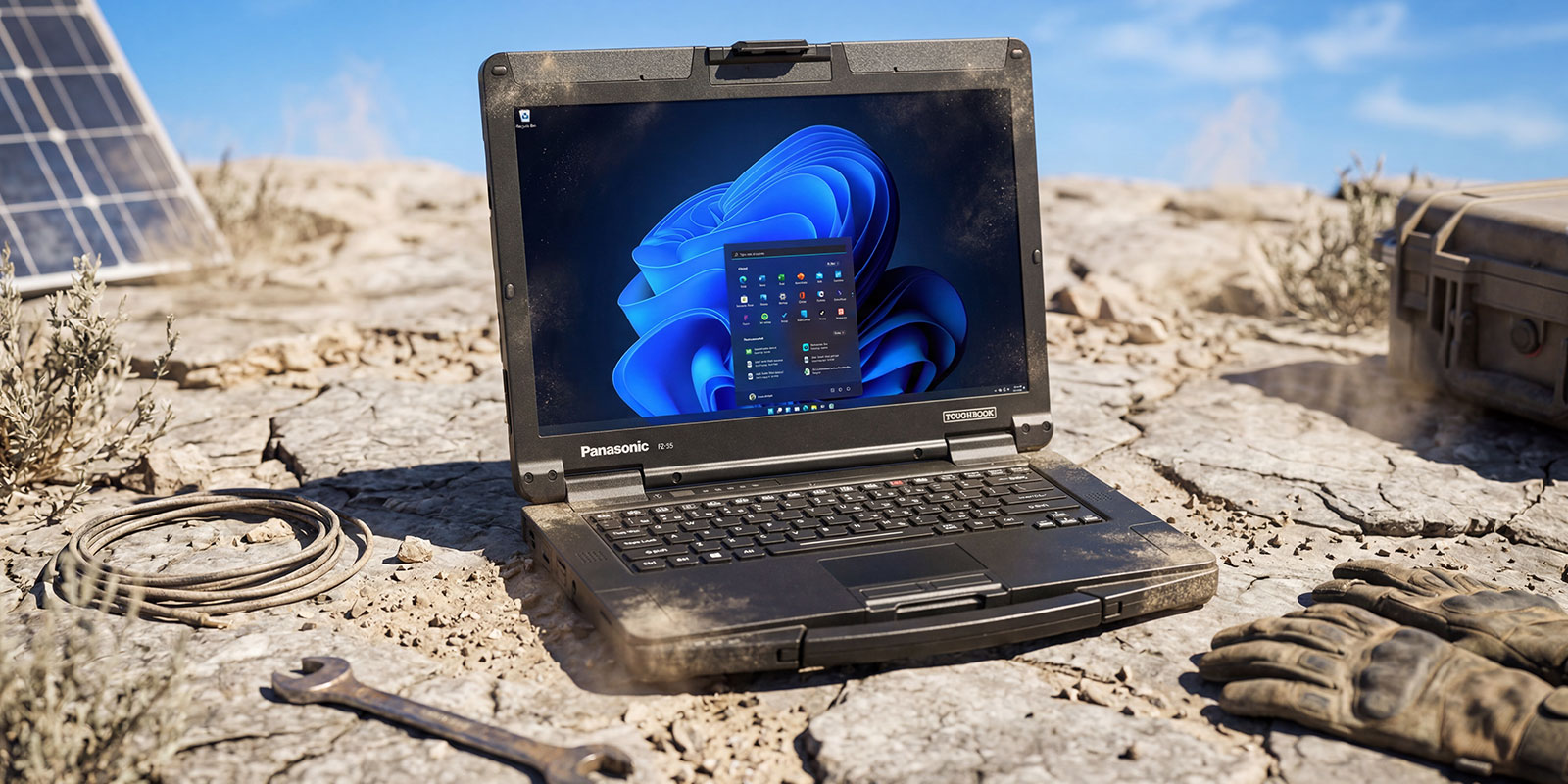 Rugged laptop on land