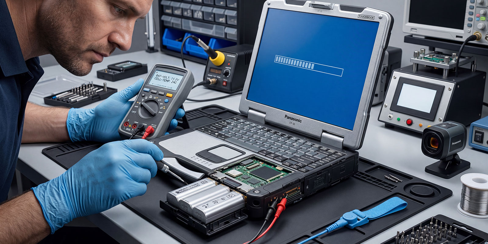 checking laptop with meter