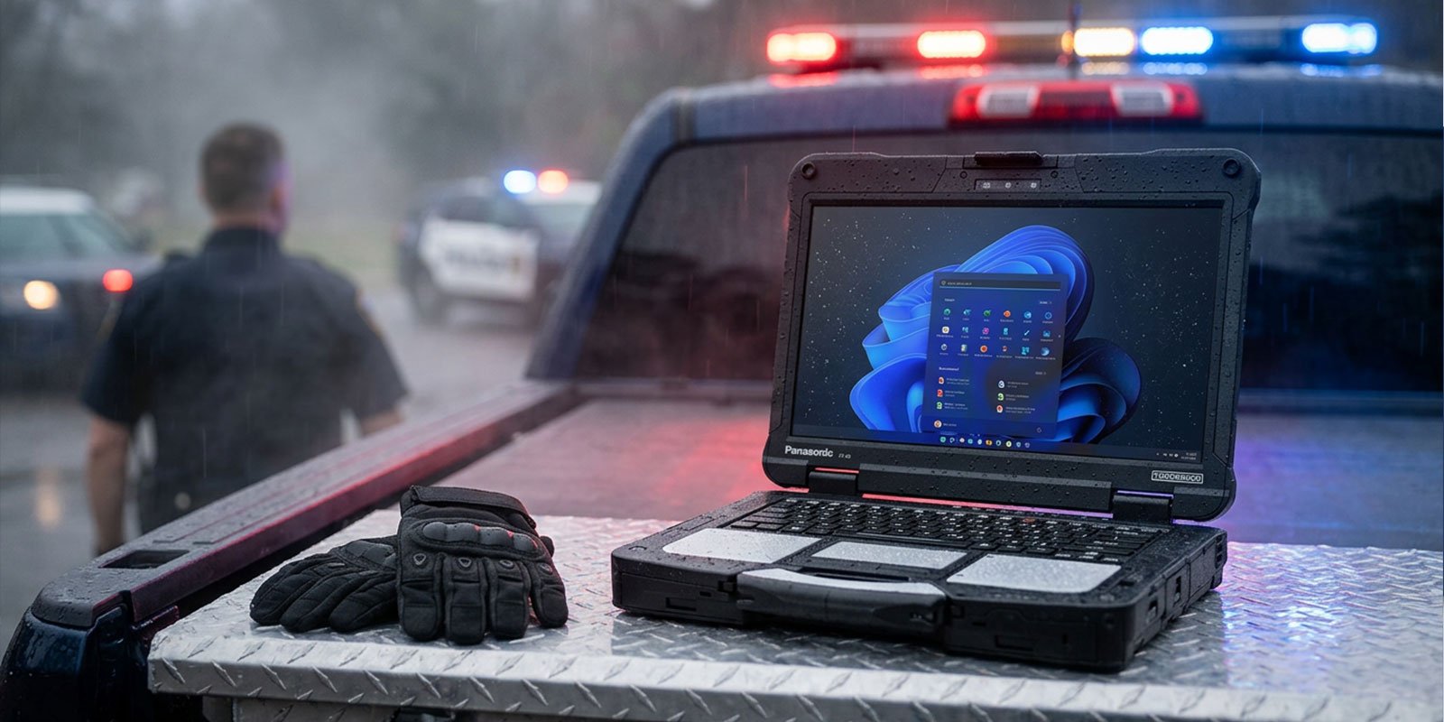 laptop kept on police truck