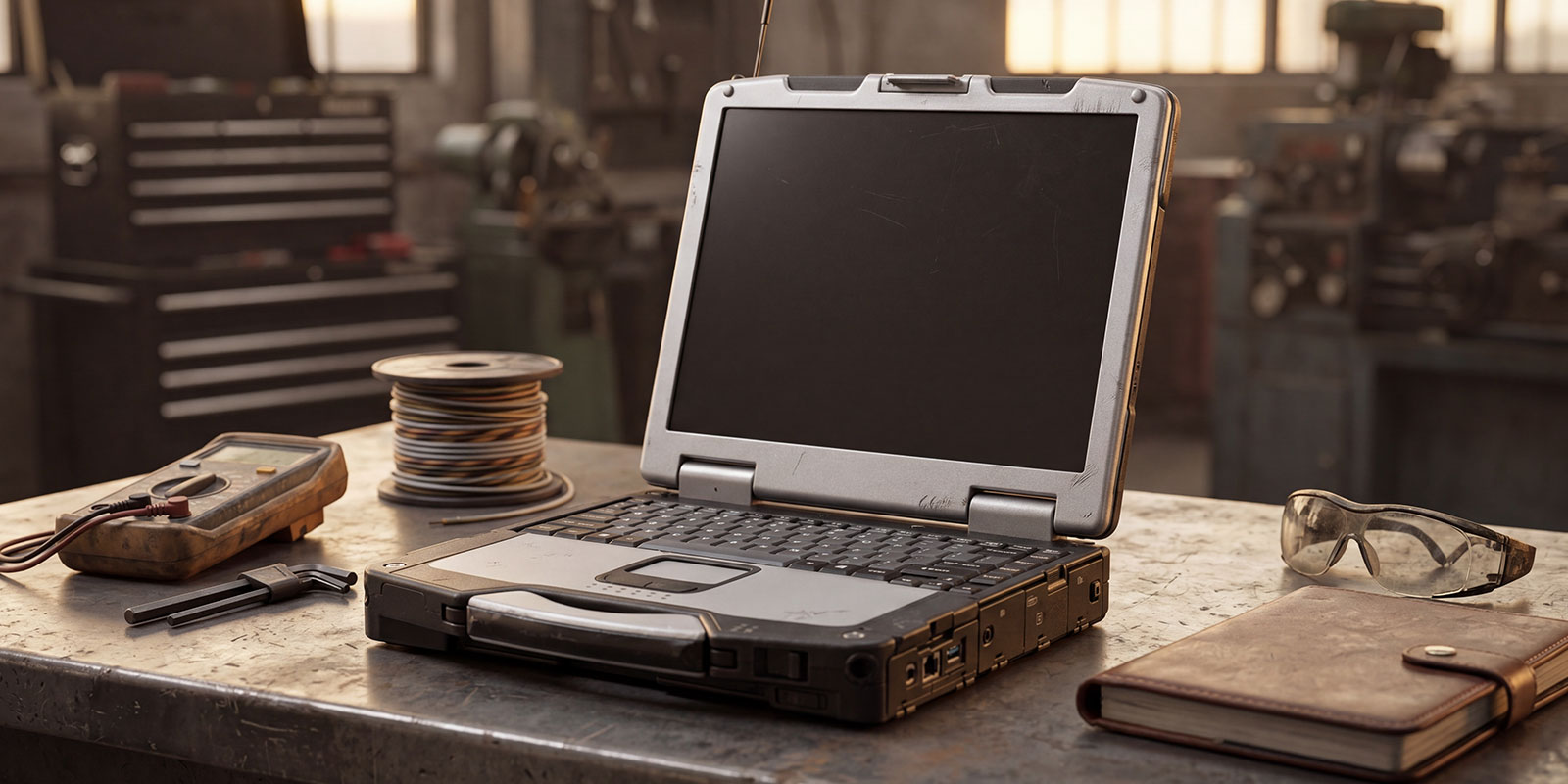 laptop with meter and tape