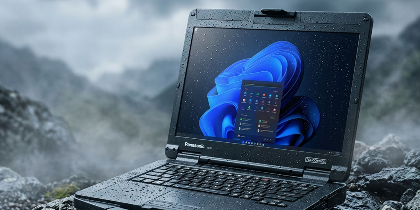 laptop in raining place