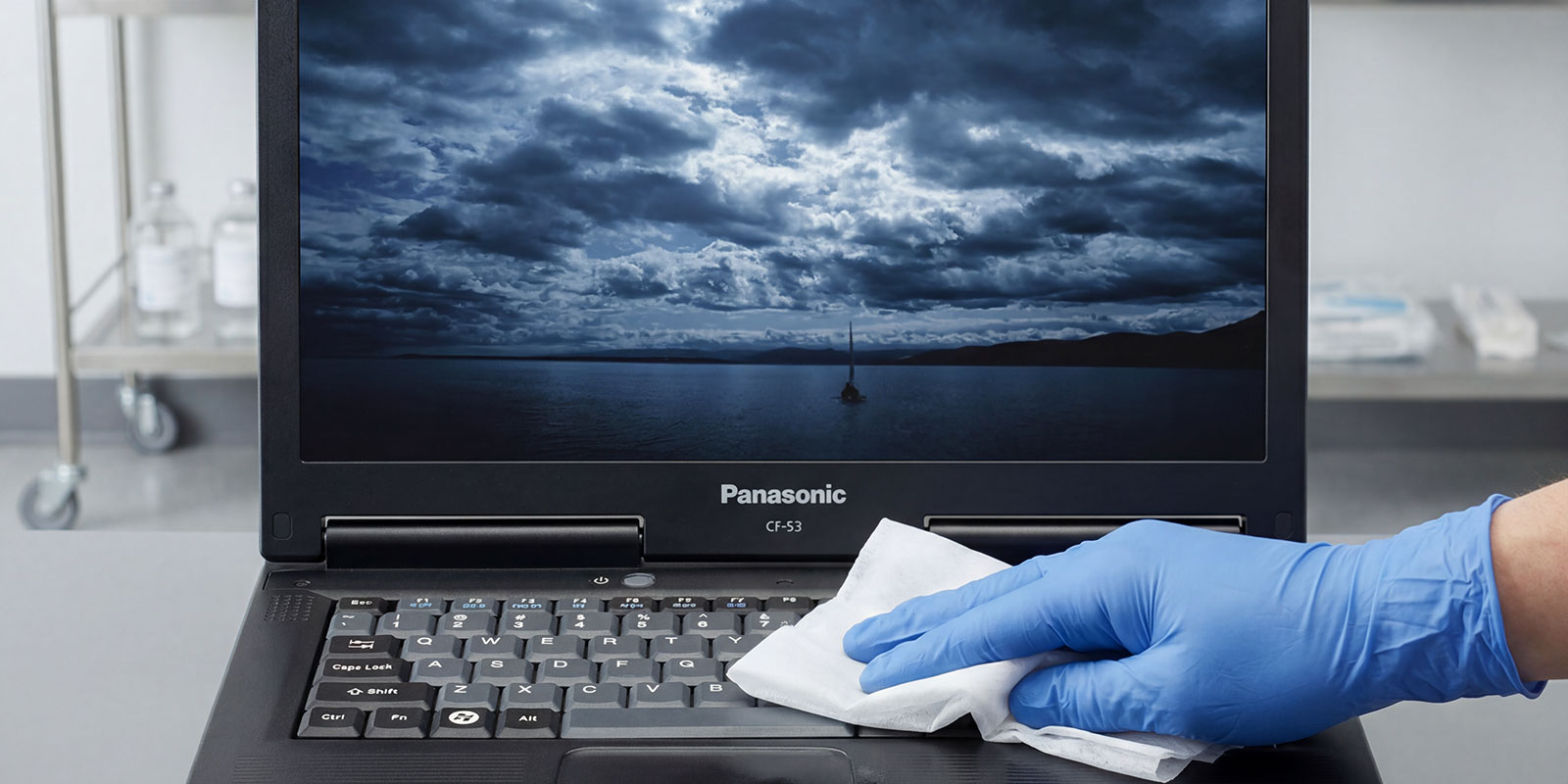 cleaning laptop in hospital