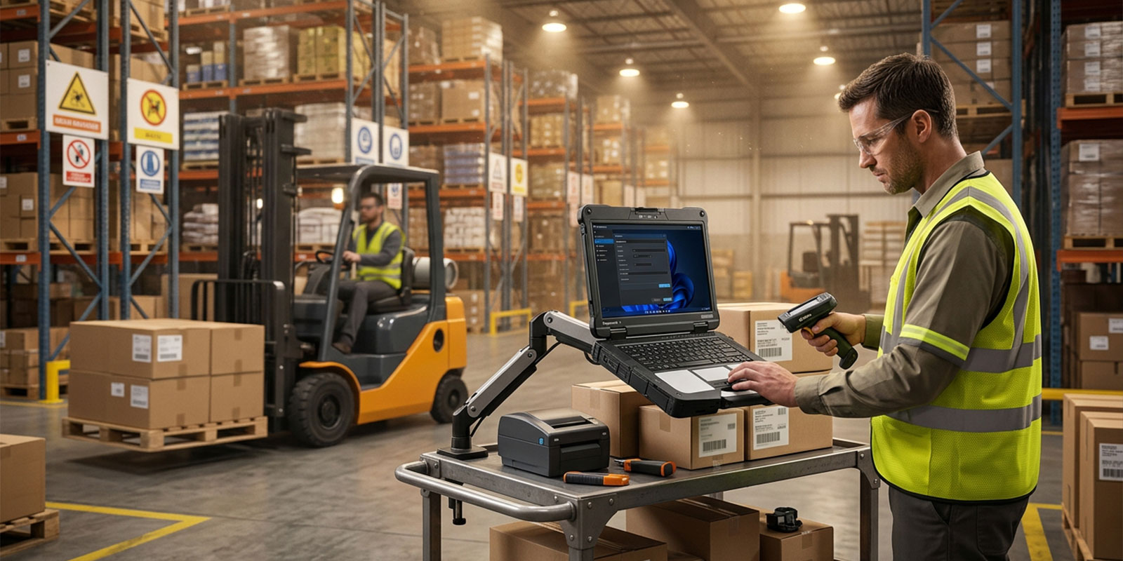 Man scanning rugged laptop